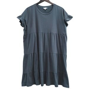 Time and Tru Tiered T-Shirt Dress Women XL Blue Gray Ruffle Sleeve Baby Doll